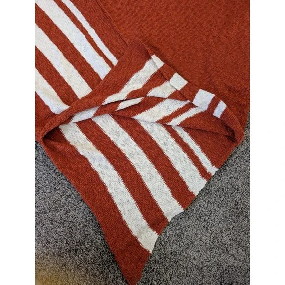 Free People Beach Ira Sweater Poncho Tunic Rust Orange Striped Cotton Size S/P - Picture 5 of 7